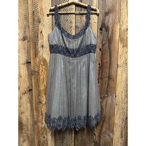 Adrianna Papell silk beaded dress 14 elegant vintage glam romantic evening